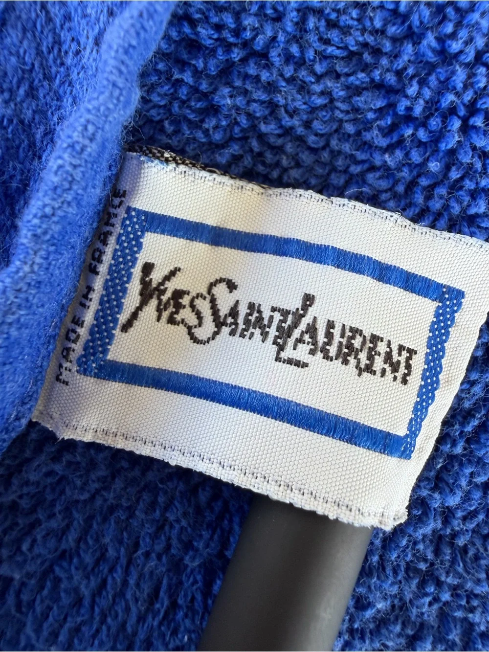 VTG Yves Saint Laurent YSL Bath Towel Bright Blue Embroidered Edge 25x41 France